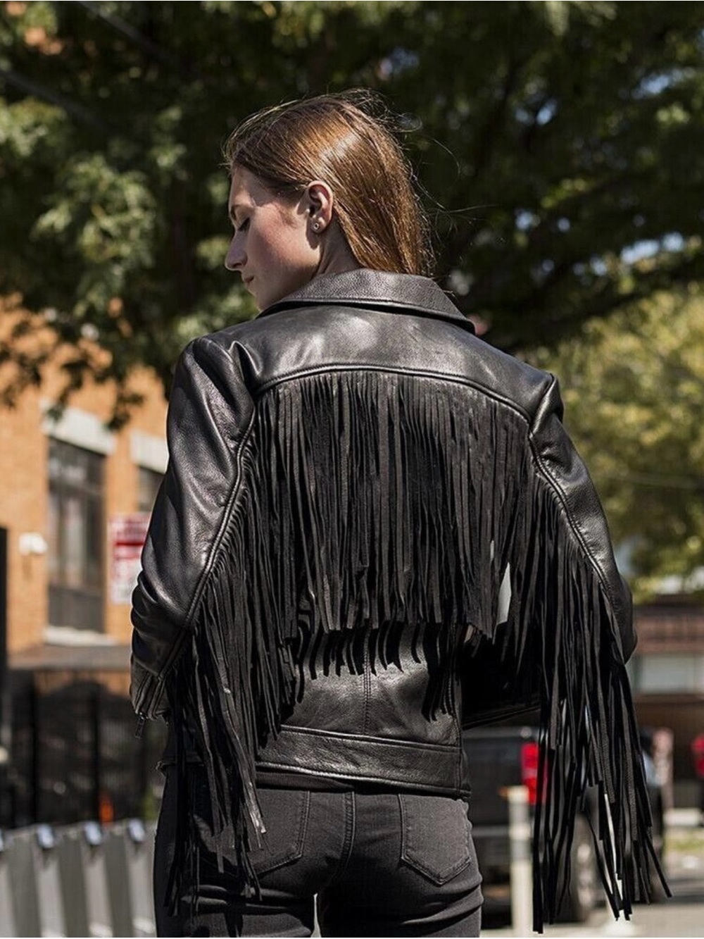 Whet Blu Vintage Black Leather Fringe Moto Jacket